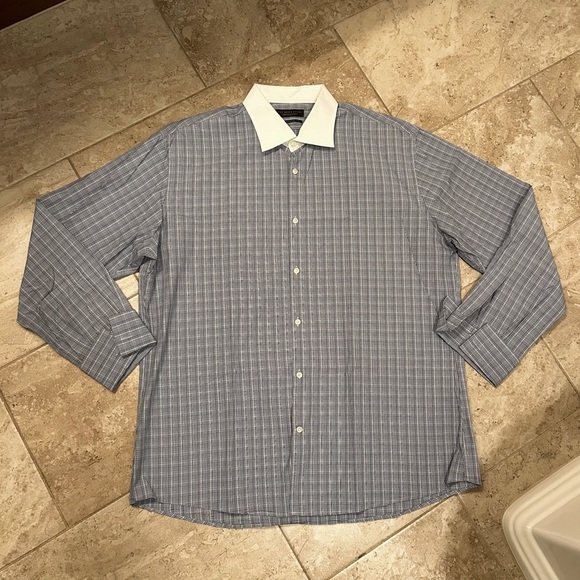Plaid Contrast Collar Dress Shirt - Picture 1 of 7